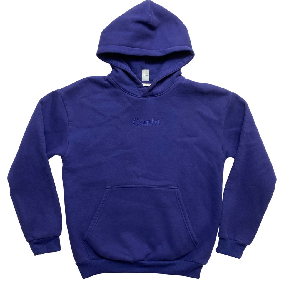 Comfrt Hoodie Unisex M Purple Pullover Embroidered Logo Fleece Relaxed Fit